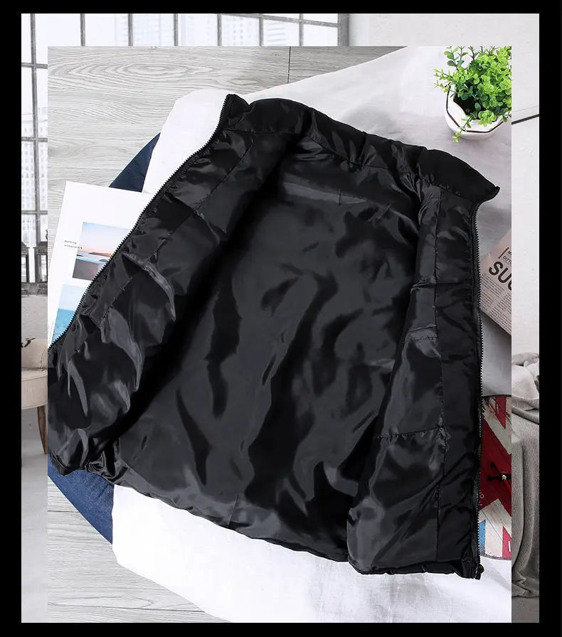 Men White Slim Vest Jacket Stand Collar Puffer Waistcoat