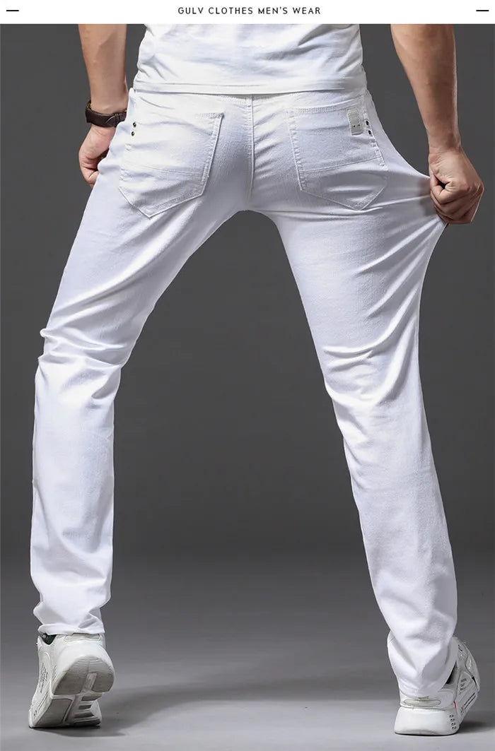 Men's White Slim Fit Jeans – Casual Classic Stretch Pants