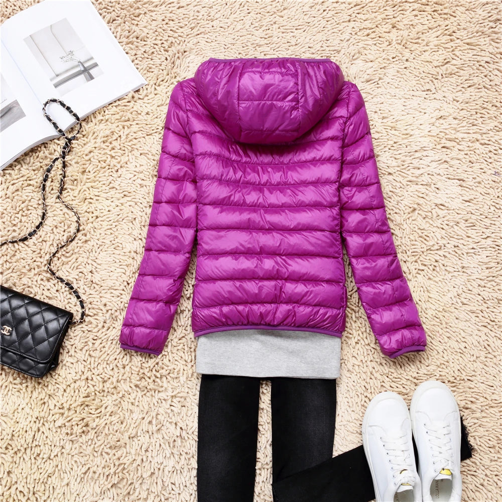 Ultra-light women’s puffer jacket packable hooded spring-autumn