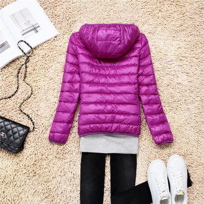 Ultra-light women’s puffer jacket packable hooded spring-autumn