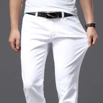 Men's White Slim Fit Jeans – Casual Classic Stretch Pants