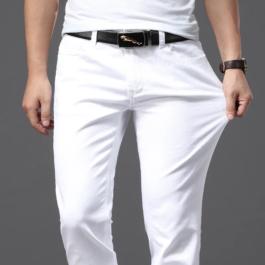 Men's White Slim Fit Jeans – Casual Classic Stretch Pants