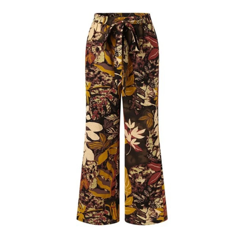 Women High Waist Wide-Leg Casual Printed Pants