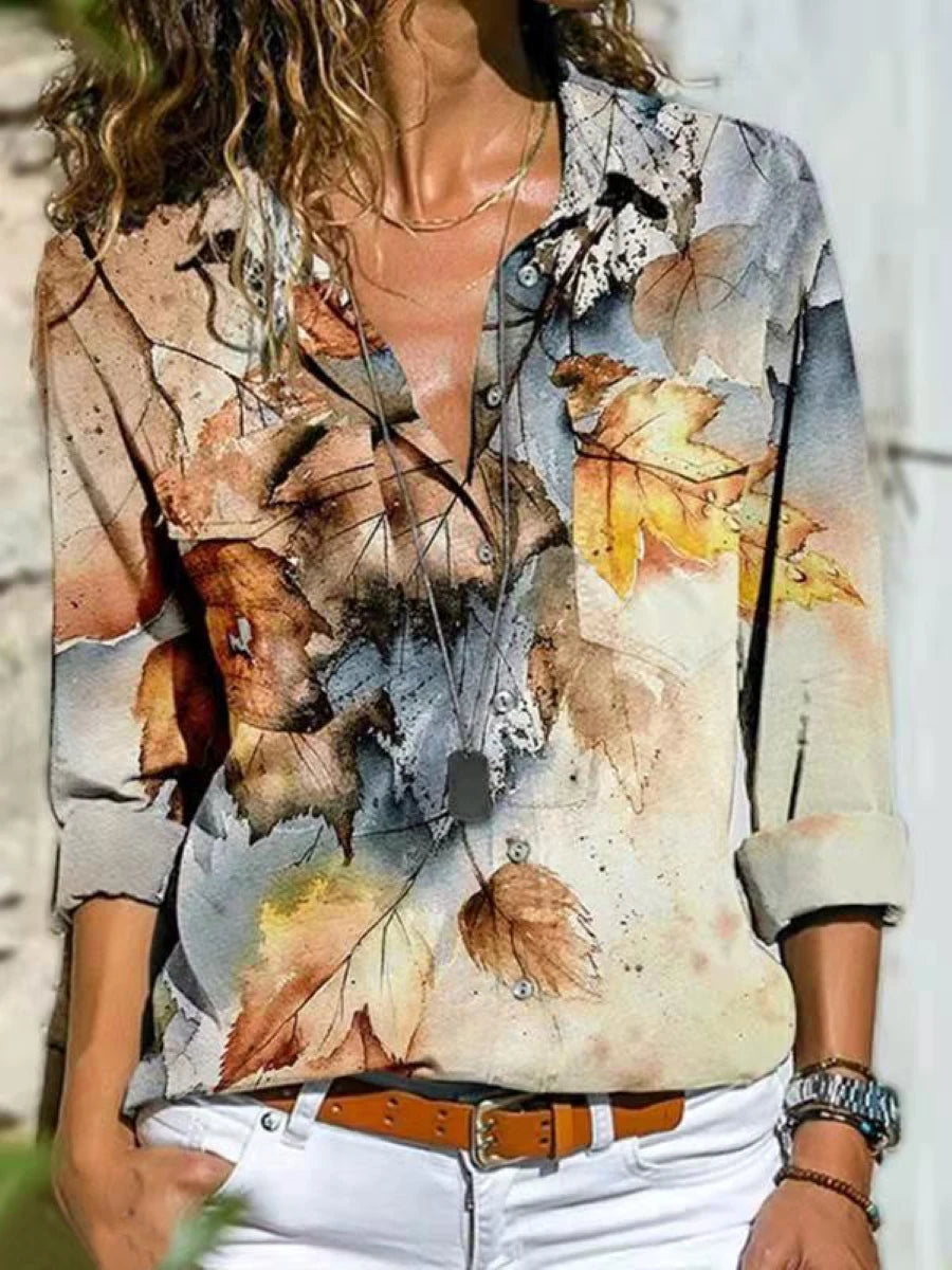 Women's Fashion Printed Long Sleeve Shirt Casual Loose Top