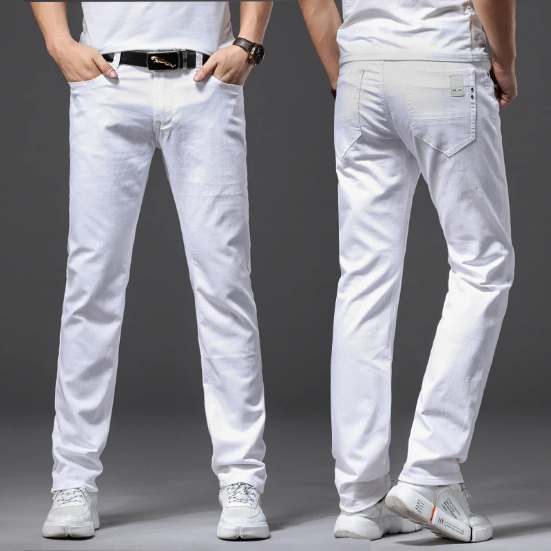 Men's White Slim Fit Jeans – Casual Classic Stretch Pants