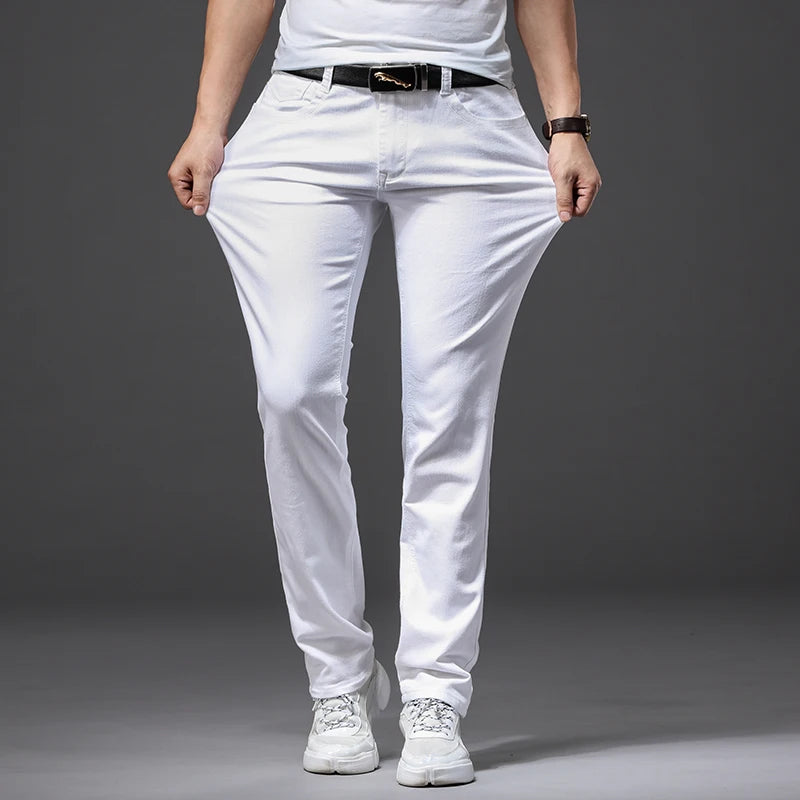 Men's White Slim Fit Jeans – Casual Classic Stretch Pants