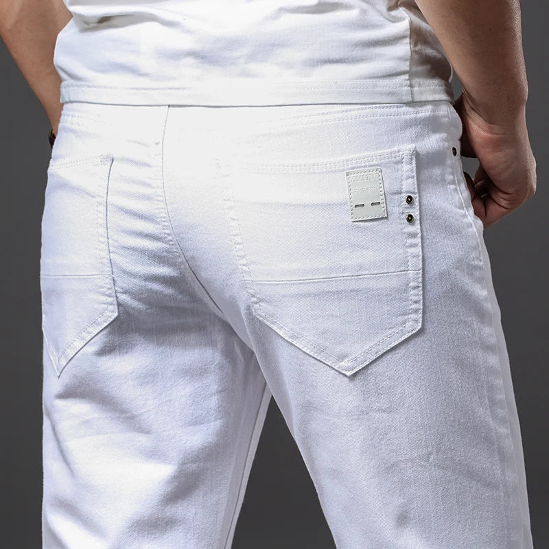 Men's White Slim Fit Jeans – Casual Classic Stretch Pants