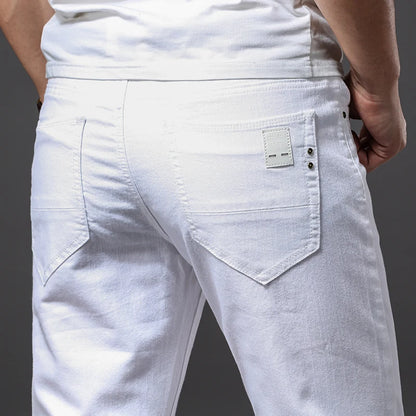 Men's White Slim Fit Jeans – Casual Classic Stretch Pants
