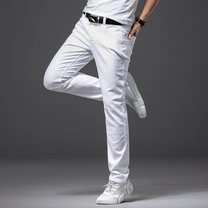 Men's White Slim Fit Jeans – Casual Classic Stretch Pants