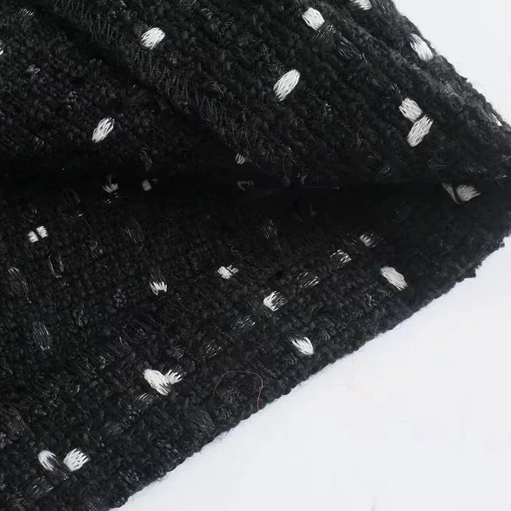 XEASY Women's Black Plaid Tweed Mini Dress with Pearl