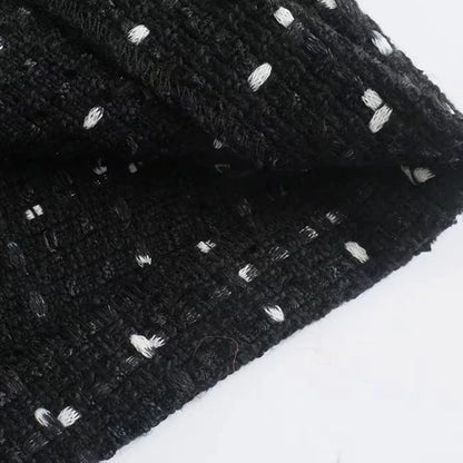 XEASY Women's Black Plaid Tweed Mini Dress with Pearl