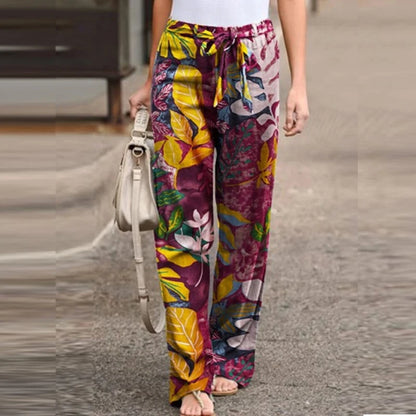 Women High Waist Wide-Leg Casual Printed Pants
