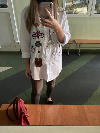 Elegant cotton blouse long sleeve white office shirt