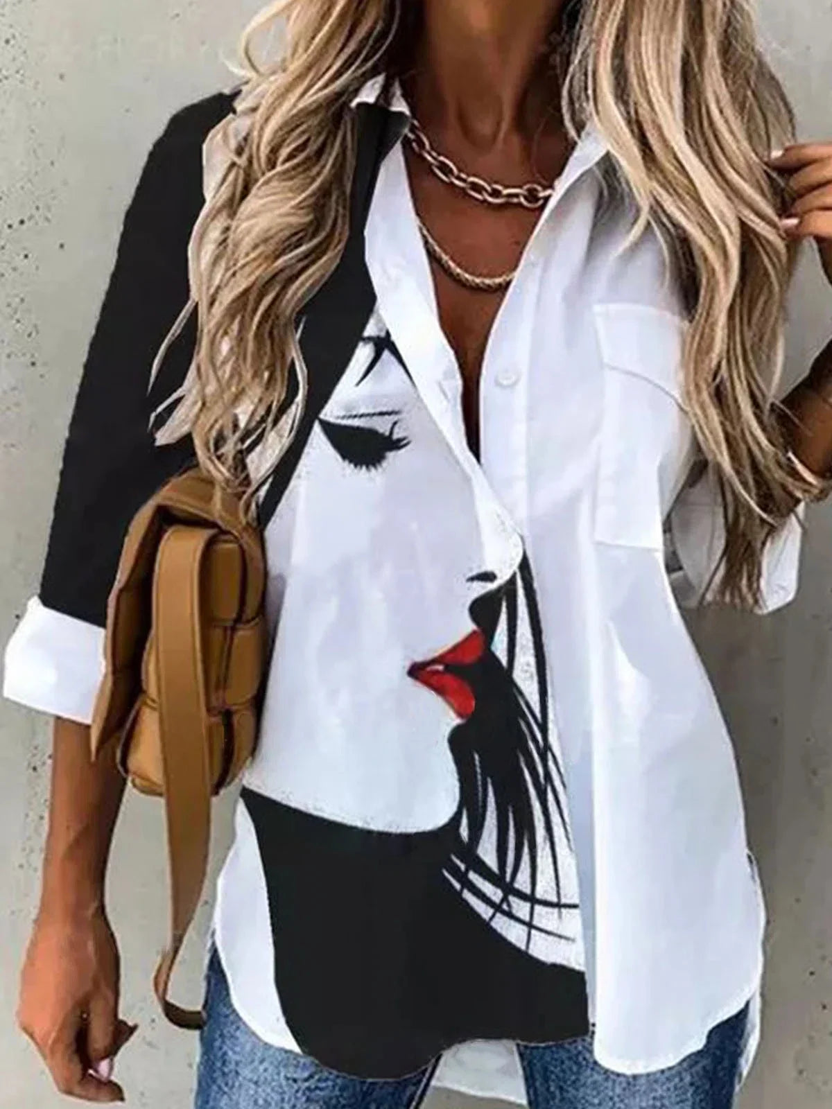 Women's Fashion Printed Long Sleeve Shirt Casual Loose Top