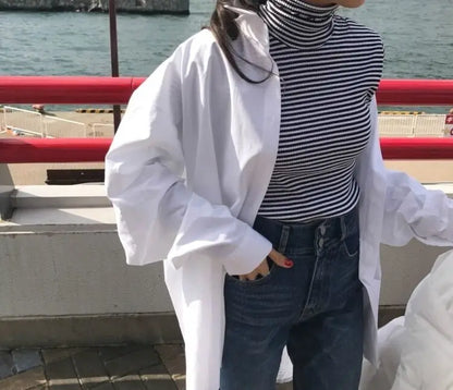 Zadily Women's White Oversize Shirt Long Sleeve Chic