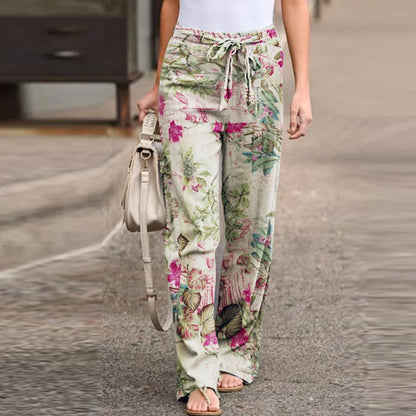 Women High Waist Wide-Leg Casual Printed Pants
