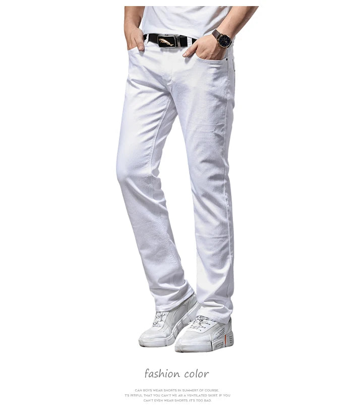 Men's White Slim Fit Jeans – Casual Classic Stretch Pants