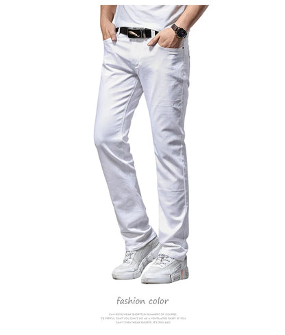 Men's White Slim Fit Jeans – Casual Classic Stretch Pants
