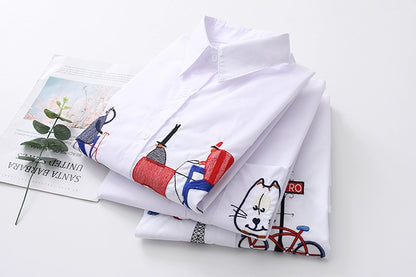 Elegant cotton blouse long sleeve white office shirt