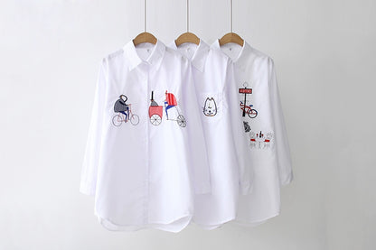 Elegant cotton blouse long sleeve white office shirt