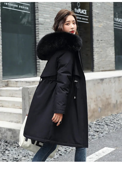 Cozy Winter Jacket, Women Parka, Hooded, Warm, Fur