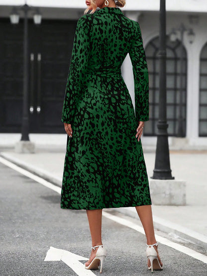 Elegant belted midi shirt dress, long sleeve, office casual