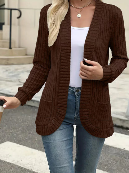 New fashion women's solid color casual pit stripe brushed cardigan jacket