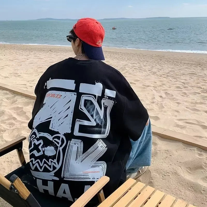 Men's Spring T-shirt Short Sleeve Cartoon Graffiti Print Unisex Alphabet