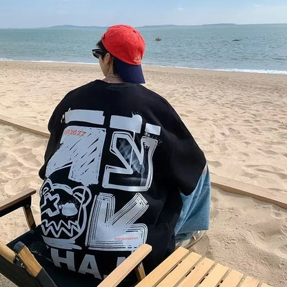 Men's Spring T-shirt Short Sleeve Cartoon Graffiti Print Unisex Alphabet