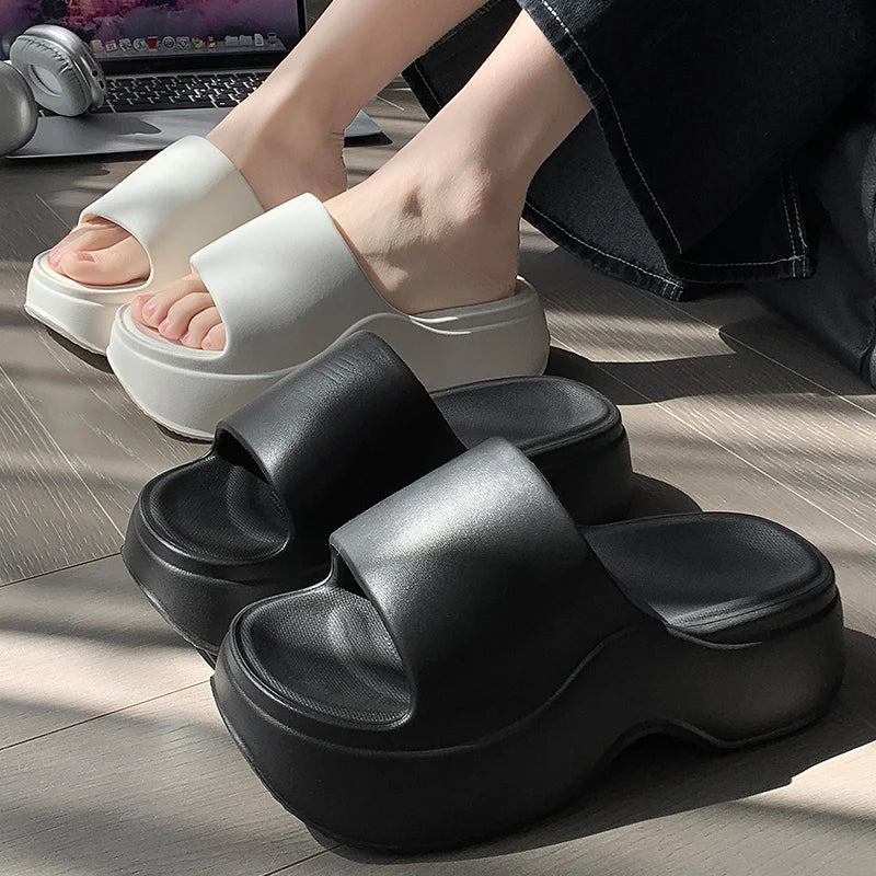 Women chunky platform summer slippers, non slip wedge sandals