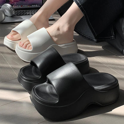 Women chunky platform summer slippers, non slip wedge sandals