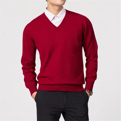 Premium wool V-neck men's sweater soft warm stylish
