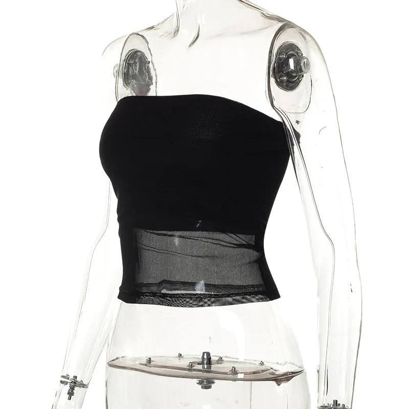 Black Mesh Corset Crop Top – Sexy Sleeveless Summer Tank