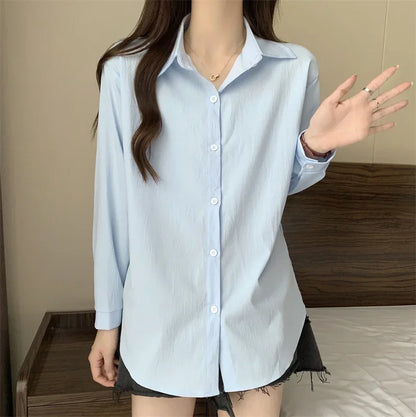 White Button Down Shirt Women Classic Long Sleeve Chic Top