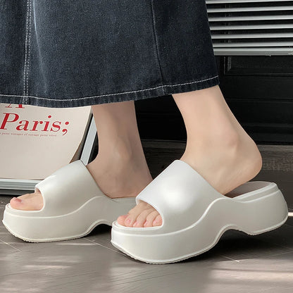 Women chunky platform summer slippers, non slip wedge sandals