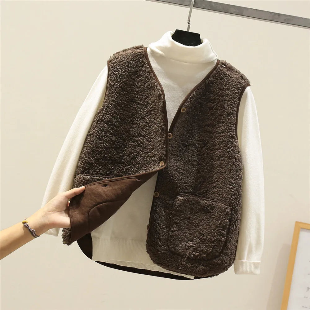 Women Wool Vest Warm Fleece Sleeveless Jacket Coat