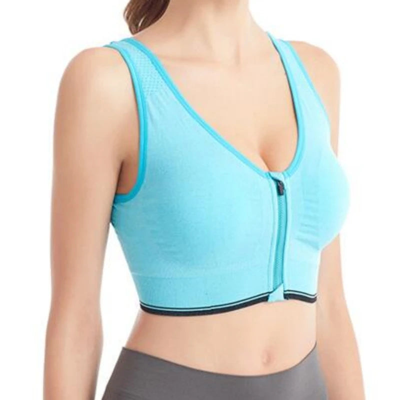 Women's Front-Zip Sports Bra Shockproof Breathable Seamless