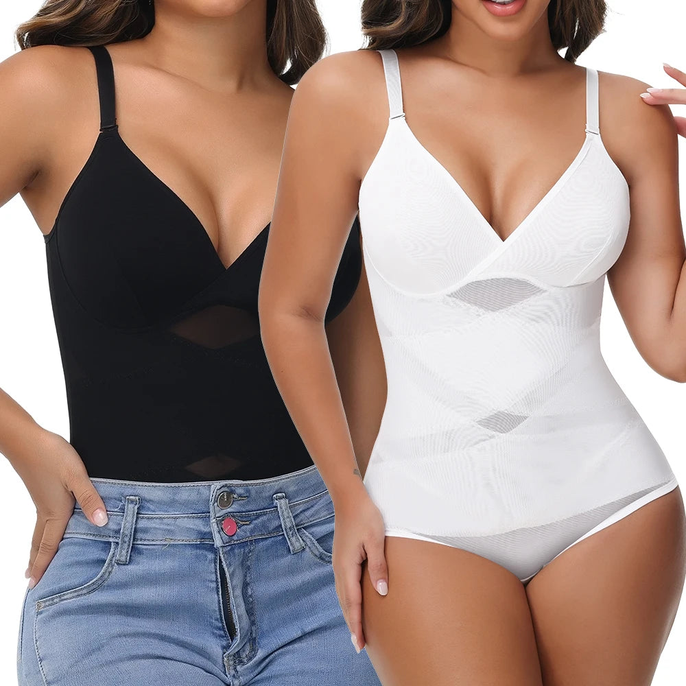 Sexy Cross Waist Bodysuit – Mesh, Breathable, Tummy Control