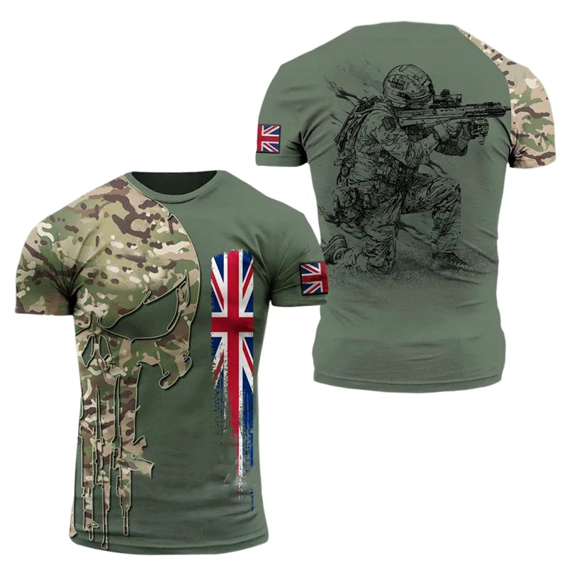 Men’s Summer 3D Camouflage British Flag Tee Fitness Casual Top