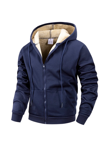 Men's Winter Zipper Jacket Fleece Hooded Coat