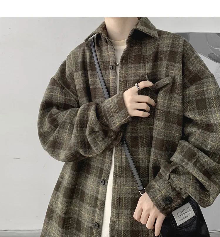 Vintage Korean Flannel Shirt Y2K Plaid Streetwear Winter