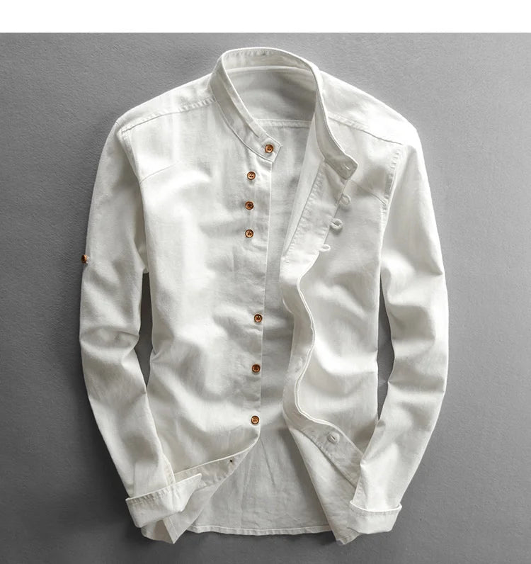 Japan style linen shirt men slim fit breathable
