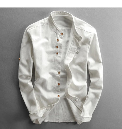 Japan style linen shirt men slim fit breathable