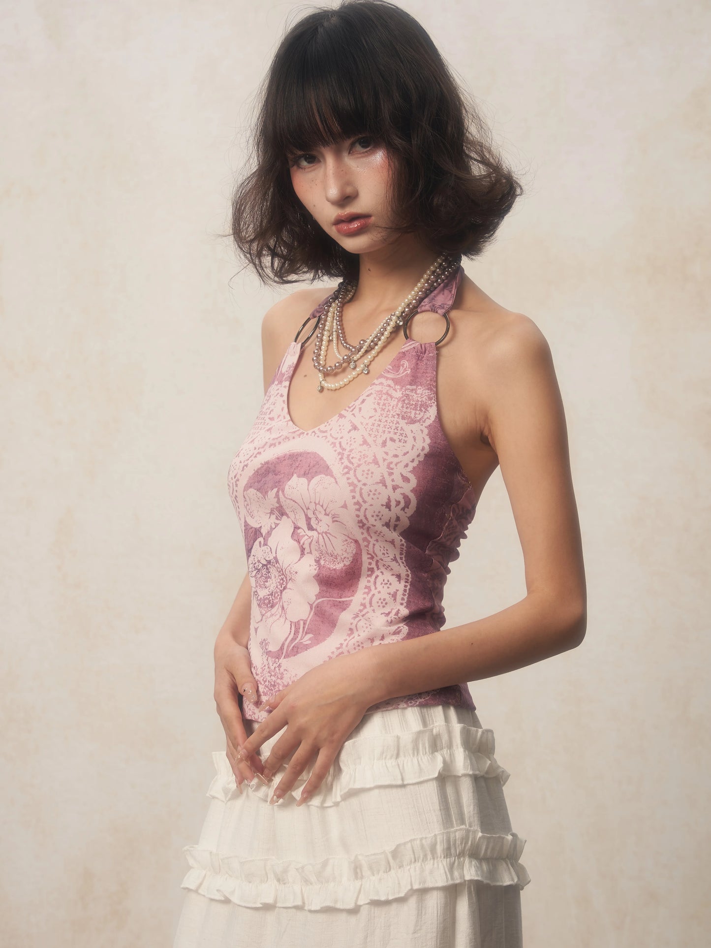 Karrcat Y2K Purple Halter Top – Harajuku Flower Print