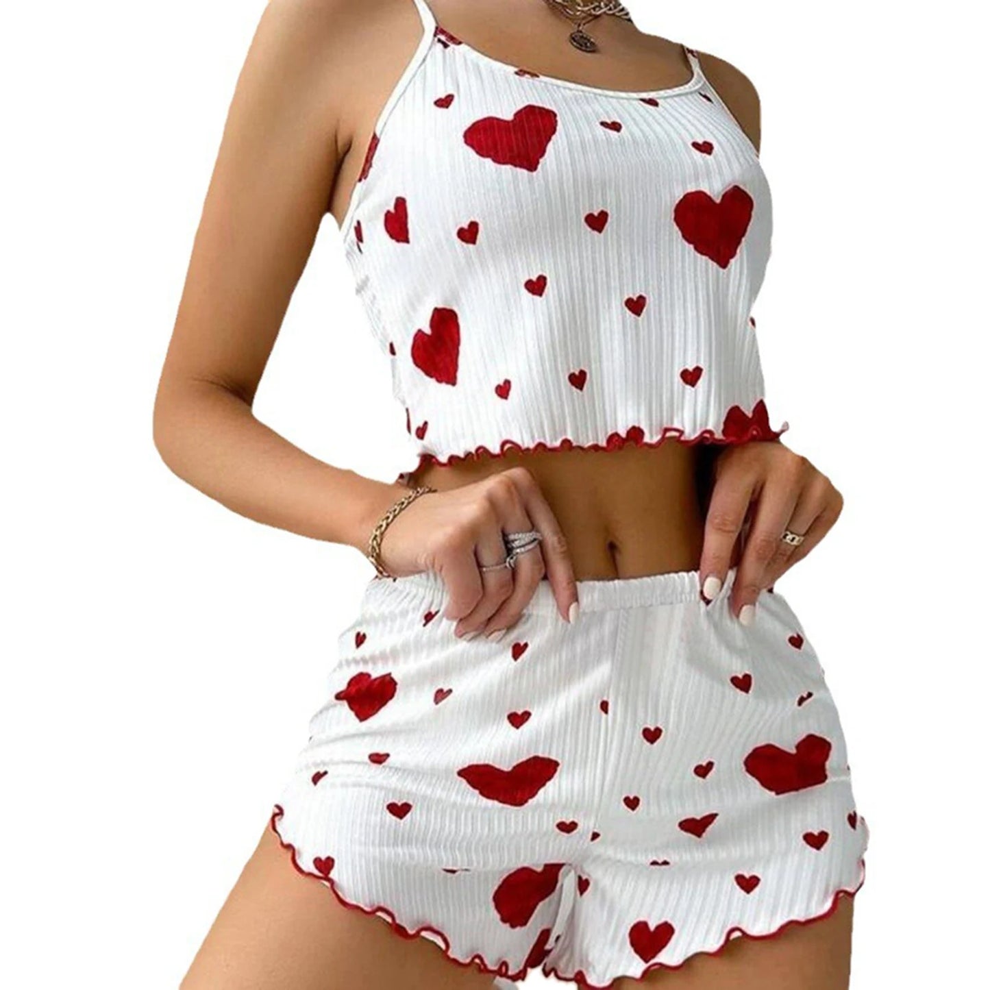 Women's 2PCS Pajamas Set – Soft Tank & Shorts, Love Print