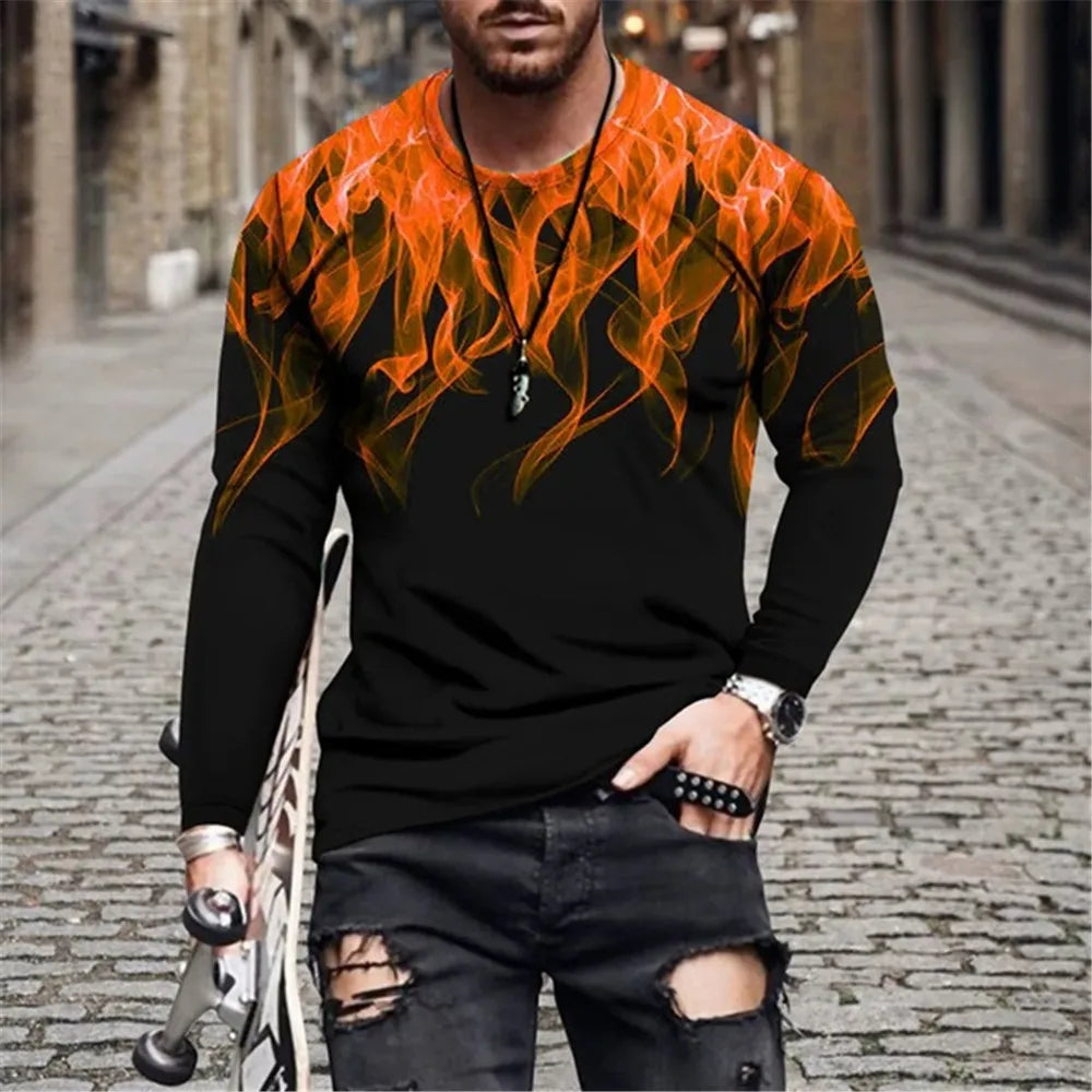 Retro Flame 3D Men's O-Neck T-Shirt