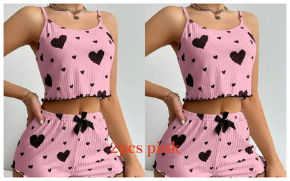 Women's 2PCS Pajamas Set – Soft Tank & Shorts, Love Print