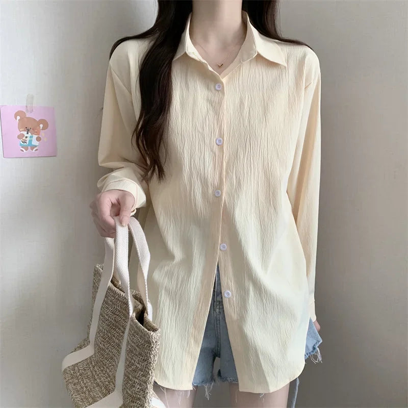 White Button Down Shirt Women Classic Long Sleeve Chic Top