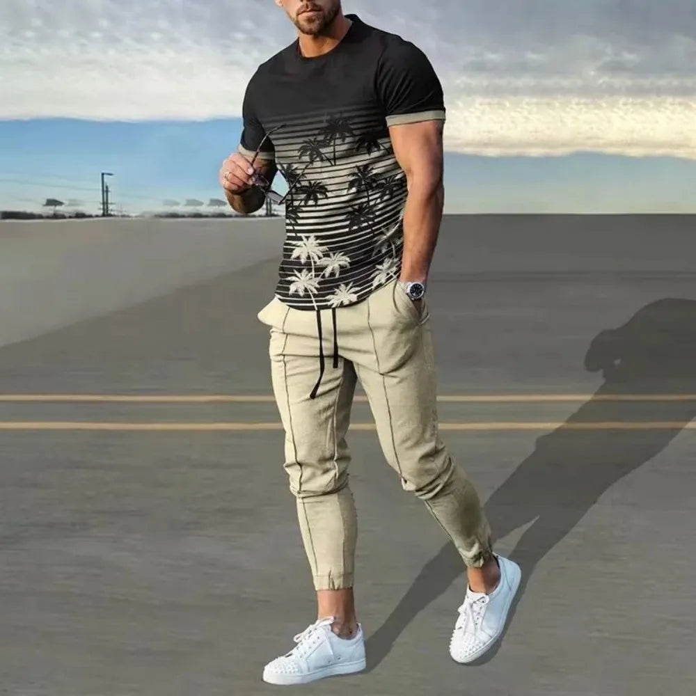 Men's 3D Print T-Shirt & Pants Set – Casual & Breathable