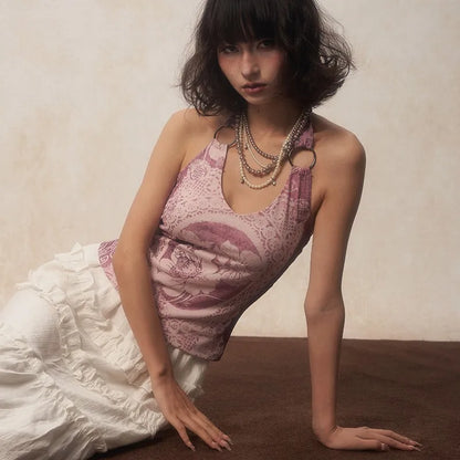 Karrcat Y2K Purple Halter Top – Harajuku Flower Print